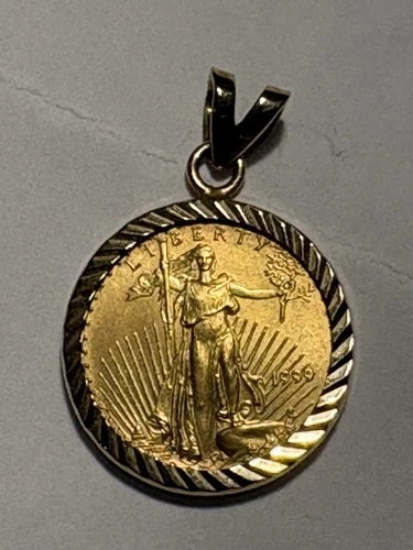 $5 Dollar US American Gold Eagle 1/10 OZ Pure Fine Gold Coin 1999 pendant