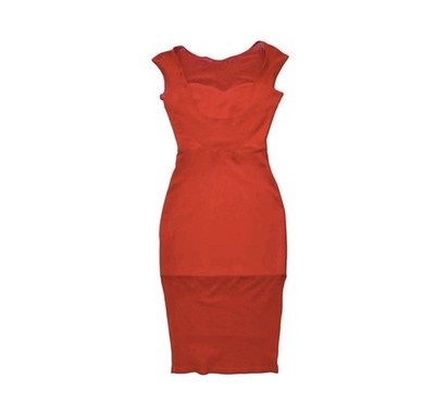 Bodycon Contrast Mesh Red Midi Dress Womens XS Stretch Sexy Designer Y2K |  eBay