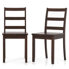 Set of 2 Dining Chairs Ladder Back Armless Side Chair w/ Solid Rubber Wood Legs
