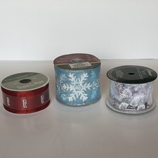 Lot Of 3 Christmas Winter Ribbon Spools Snowflake Red Snowman Crafting Holiday