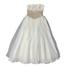 David’s Bridal Lace & Beaded Cream Sleeveless Tulle Wedding Dress Ball Gown SZ 8