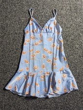 Urban Outfitters Mini Dress Size XS Blue Satin Floral Lace Trim Ruffle Hem Fairy