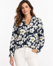 Banana Republic Floral Button Down Blouse Navy White Women  s L