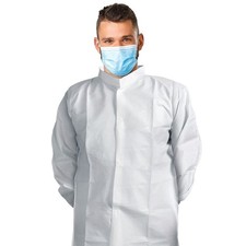 Disposabl Lab Coats 39" Long 60ct White Medium PPE Gowns w/ Stand-Collar Elastic