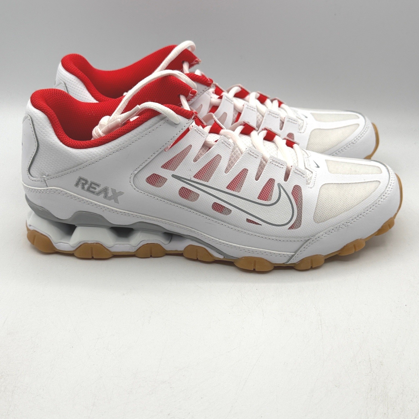 Nike Reax 8 TR Mesh Mens Size 10 White Wolf Grey Red Training Shoes 621716-103