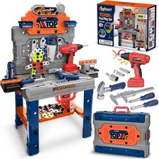 Kids Tool Bench with Realistic Electric Drill, 132 PCS Toddler Orange