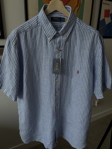 Polo Ralph Lauren Short Sleeve Linen Shirt Light Blue/White Stripe 1XB NWT - Picture 10 of 11