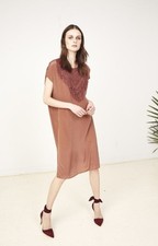 ULLA JOHNSON Liu Woven Fringe Neck Silk Sheath Dress size 2