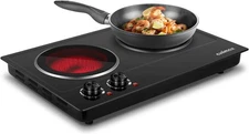 CUSIMAX Double Burner, 1800W Ceramic Electric Black Hot Plate, 