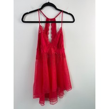 Victoria's Secret Babydoll Lingerie Women Small Red Lace Satin Mesh Chemise