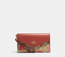 NWT Coach Travel Envelope Wallet In Signature Canvas With Strawberry Print