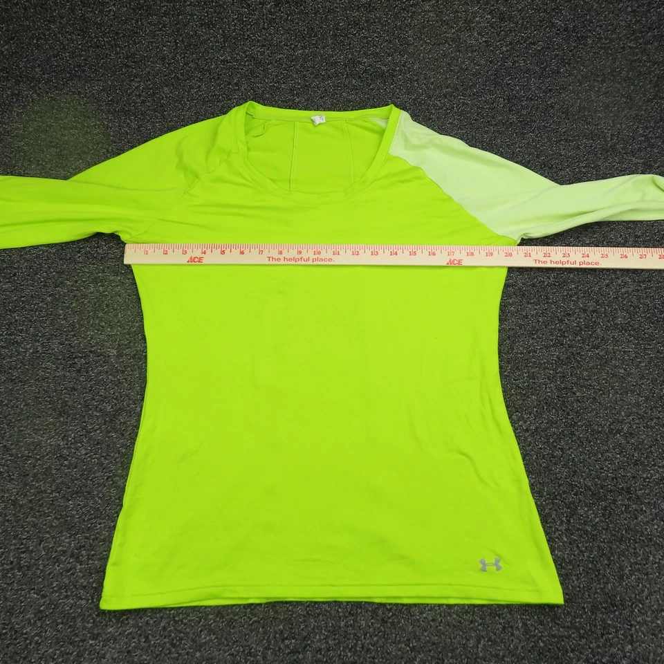 Under Armour Shirt Womens Large Neon Green Long Sleeve AllSeasonGear Semi Fitted - Image 3 of 4