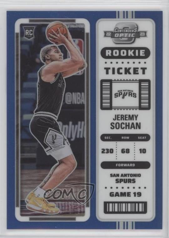 2022-23 Panini Contenders Optic Rookies Blue Prizm 77/99 Jeremy Sochan #3 12yh