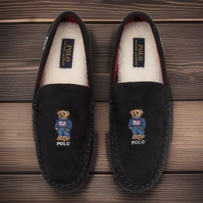 Polo Ralph Lauren Black RRL Bear Black Moccasin Shoes Mens 12 NEW