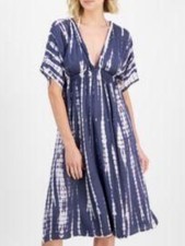 Raviya Navy & White Tie-Dye V-Neck Midi Dress Coverup NWT SIZE 1X