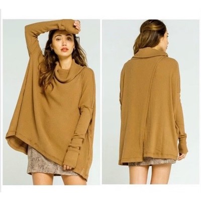NWT Free People Juicy Brushed Ribbed Top Large Yellow Cowl Neck Oversized Tunic
