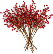 12pcs 13.5" Red Holly Berry Stems for Christmas, Faux Greenery Picks and Sprays