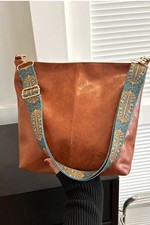 Retro Pattern Vegan Leather Crossbody Shoulder Bag   Adjustable Strap