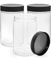 27 Ounce Plastic Jars with Lids, 3 Pack Food Storage Containers Airtight, Clear