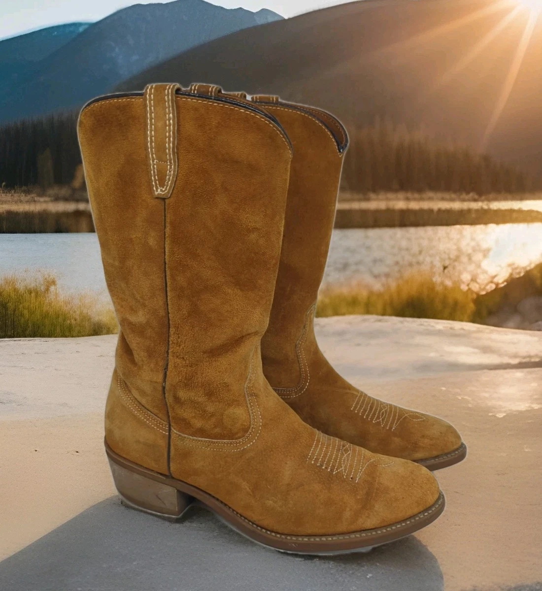 Vintage 1978 Wolverine Roughout Suede Cowboy Boots Men\'s 10.5 D Suede Wolverine 1000 Mile Boots for Men for sale | eBay main image 4