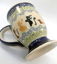 Polish Pottery Pedestal Coffee Tea Mug Good Morning Rooster