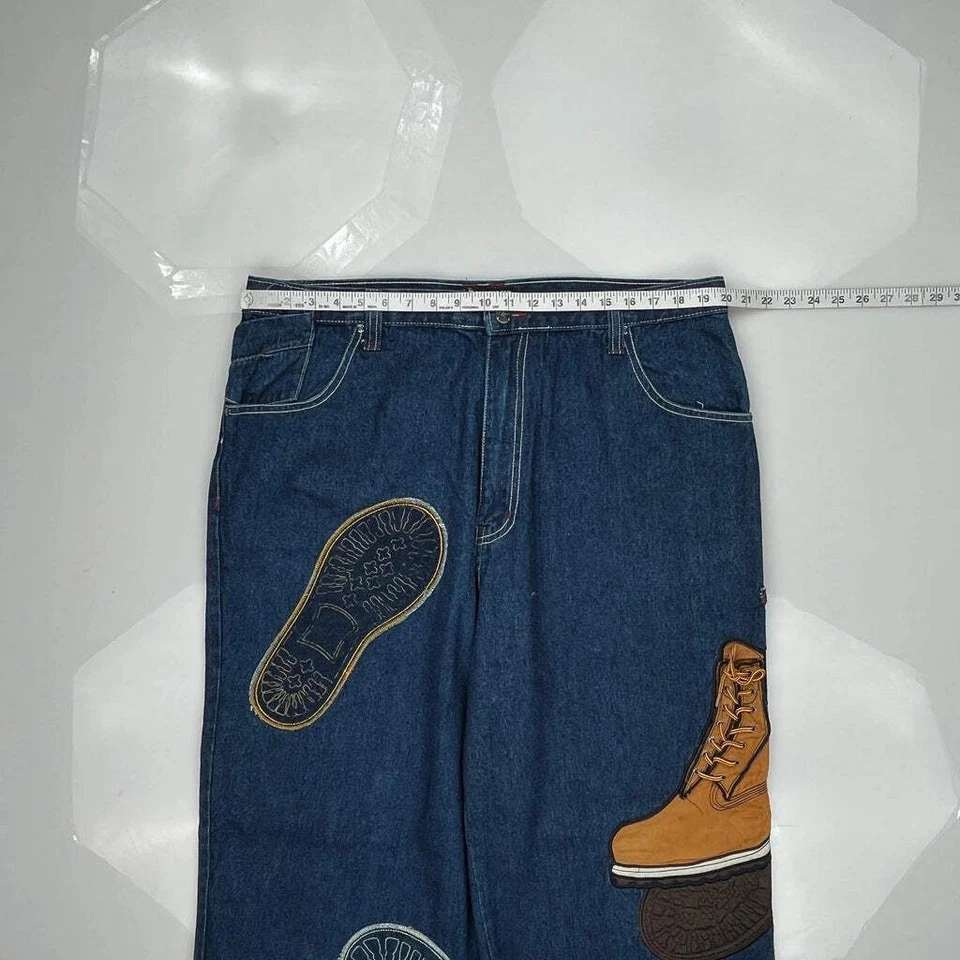 Pantalones de mezclilla azul crudo - 40W 33L algodón dorado Foto 3 de 4