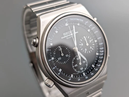 Rare! 1983 Seiko Chronograph 7A28-701A Black Dial Quartz Men's Watch Vintage