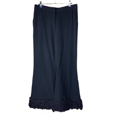 Stella McCartney Fur Free Fur Dress Pants Dark Navy Size 42 Wool Mohair Fur Trim