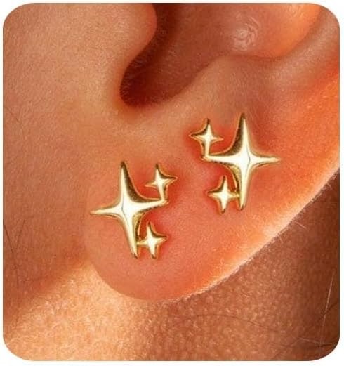 14K Gold Star Stud Earrings for Women, Dainty Minimalist Hypoallergenic