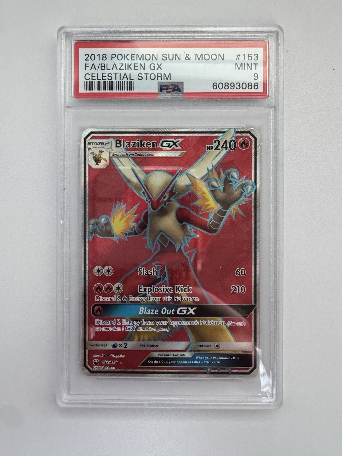 2018 POKEMON SUN & MOON FA/BLAZIKEN GX CELESTIAL STORM #153 PSA 9