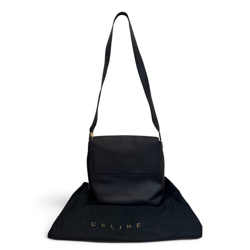 Celine Vintage Leather Shoulder Bag Black Gold Hardware