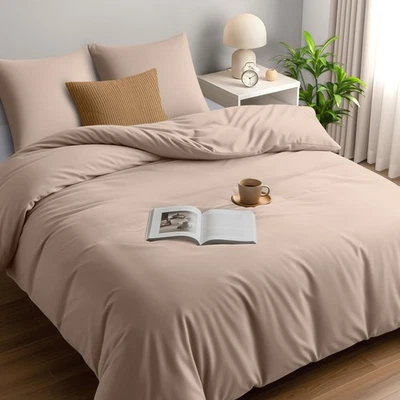 Housse de Couette 240x260 cm avec 2 Taies d'oreiller 65x65 cm (Beige) - Photo 1/4