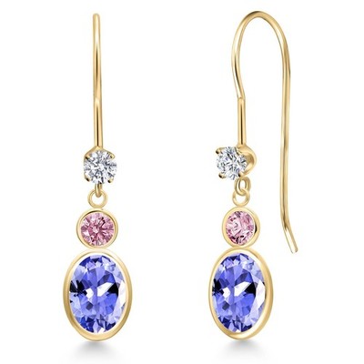 14K Yellow Gold Tanzanite and Pink Lab Grown Diamond and Lab Grown Diamond