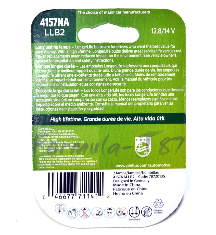 Philips LongerLife 4157NA 28.5/7.5W Dos Bombillas Señal de Giro Frontal Estacionamiento Reemplazar OE Foto 2 de 4