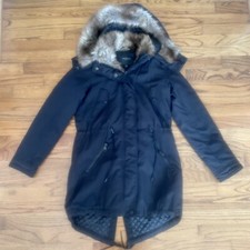 Marc New York Andrew Marc Black with Brown Faux Fur Trim Anorak Coat Women’s XS