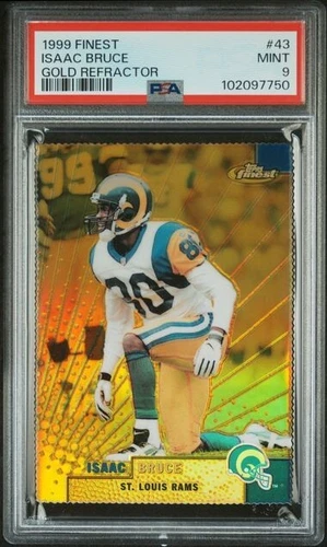 1999 Topps Finest 43 Isaac Bruce Gold Refractor /100 PSA 9 Pop 2, 1 Higher