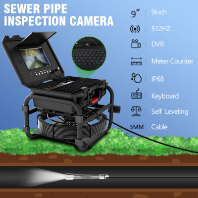9'' 30M Sewer Pipe Inspection Camera with 512hz Locator Self Leveling Keyboard