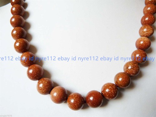 Natural 6/8/10/12/14mm Galaxy Gold Sand Sun Sitara Round Beads Necklace 18'' - Picture 8 of 12