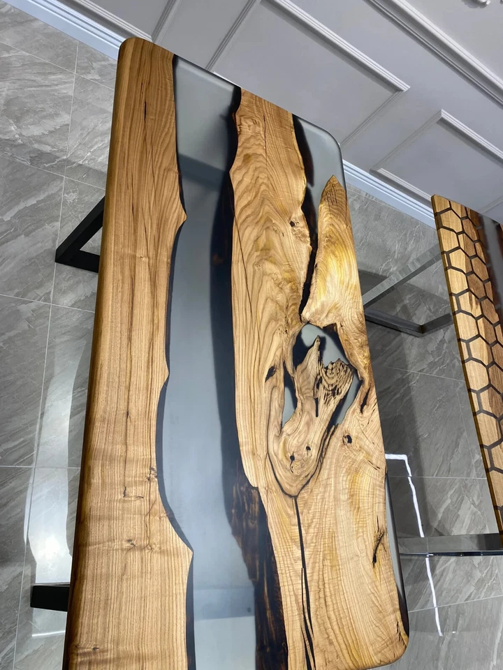 Chestnut River Epoxy Dining Table | Custom Live Edge Resin Table | Smokey resin - Image 2 of 4