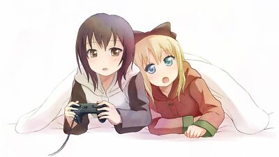Anime girls two women controllers gamer open mouth Playmat Game Mat Desk