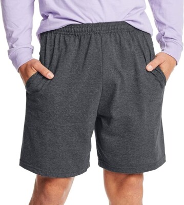 Hanes Men's Athletic Shorts Cotton Jersey Shorts PullOn Knit Shorts  Charcoal 4X