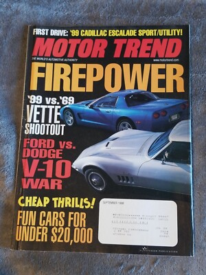Motor Trend Magazine September 1998 Firepower Corvette Ford vs Dodge V-10