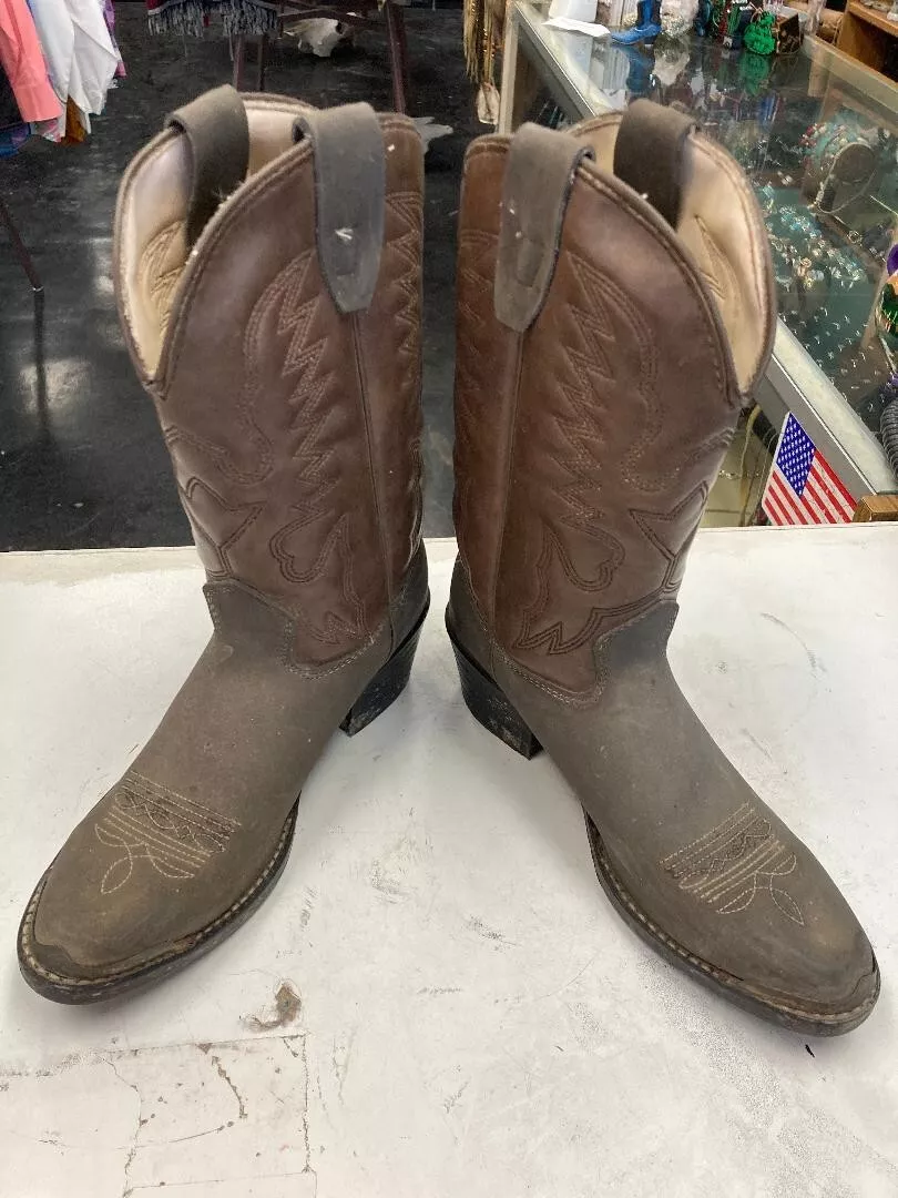 Texas Brand Womens Two tone Brown Stitched Leather Cowboy Western
