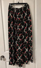 Vintage 70s Sz 12 Floral Black W/Pink Roses Maxi Skirt Boho Prairie L John Meyer