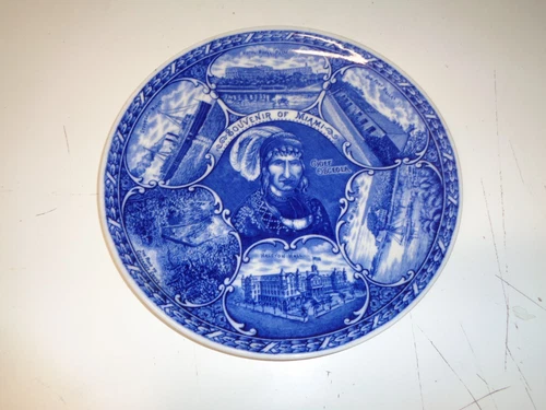 R&M Rowland Marcellus Flow Blue Staffordshire Souvenir Plate Chief Osceola Miami