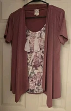 WOMENS MEDIUM NAIF PINK FLOWER PRINT SHORT SLEEVE POLY BLEND BLOUSE