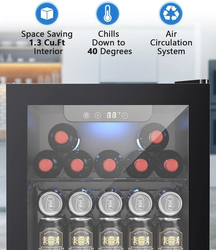 1.3/1.7/2.6/3.2 Cu.Ft Beverage Refrigerator Cooler Mini Fridge with Glass Door - Image 2 of 4