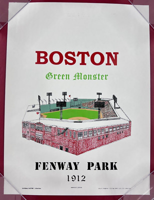 VTG 1912 Fenway Park MLB Stadium Poster 18 x 24'' Boston Red Sox ''Green Monster''!
