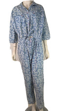 Jumpsuit Vintage Diane Von Furstenberg Romper Blue Floral Long Sleeves Collar 12