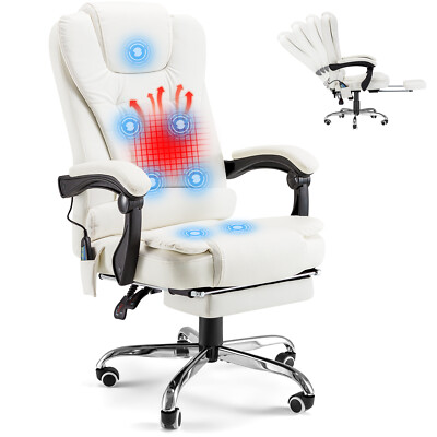 Heated Executive Office Chair W/Massage Desk Chair Leather Computre Chair Black